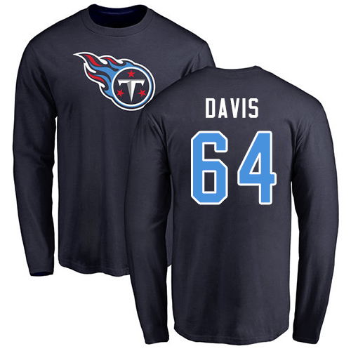 Tennessee Titans Men Navy Blue Nate Davis Name and Number Logo NFL Football #64 Long Sleeve T Shirt->tennessee titans->NFL Jersey